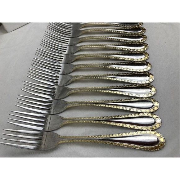 12 Retroneu GOLD ACCENT Chain 7 3/4” 18/8 Korea Stainless Dinner Fork Quality - Picture 4 of 9